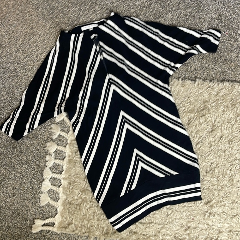Trina Turk black white chevron striped zipper down neck mini dress xs
